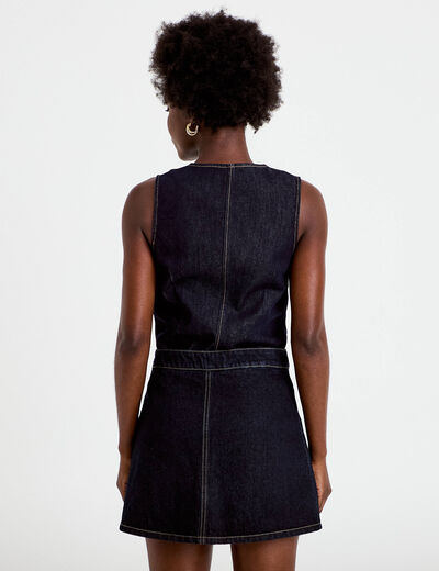 Jupe-short trap&egrave;ze en jean denim brut femme