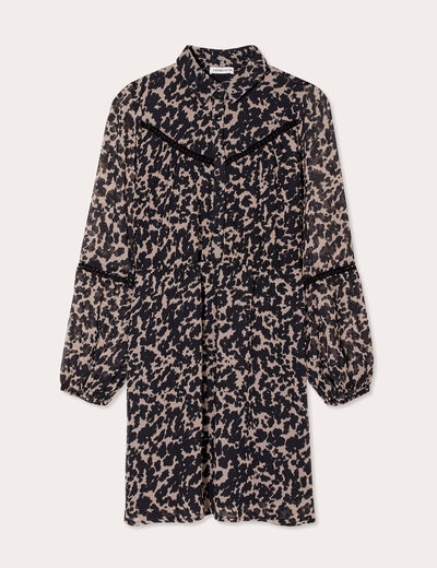 Robe évasée boutonnée beige femme
