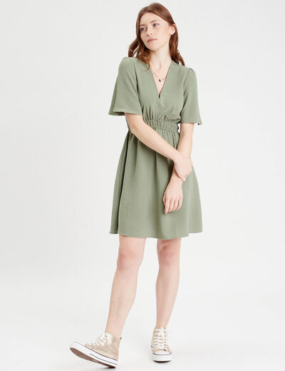 Robe évasée taille élastiquée vert kaki femme