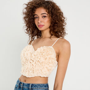 Crop top volants ecru femme