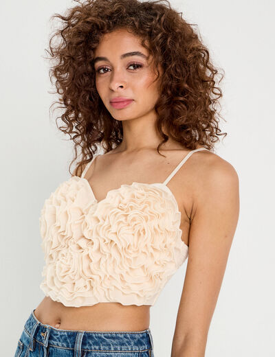 Crop top volants ecru femme