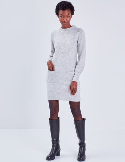 Robe pull droite gris clair femme