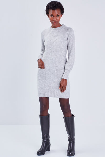 Robe pull droite gris clair femme