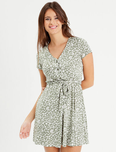 Robe patineuse ceinturée vert femme