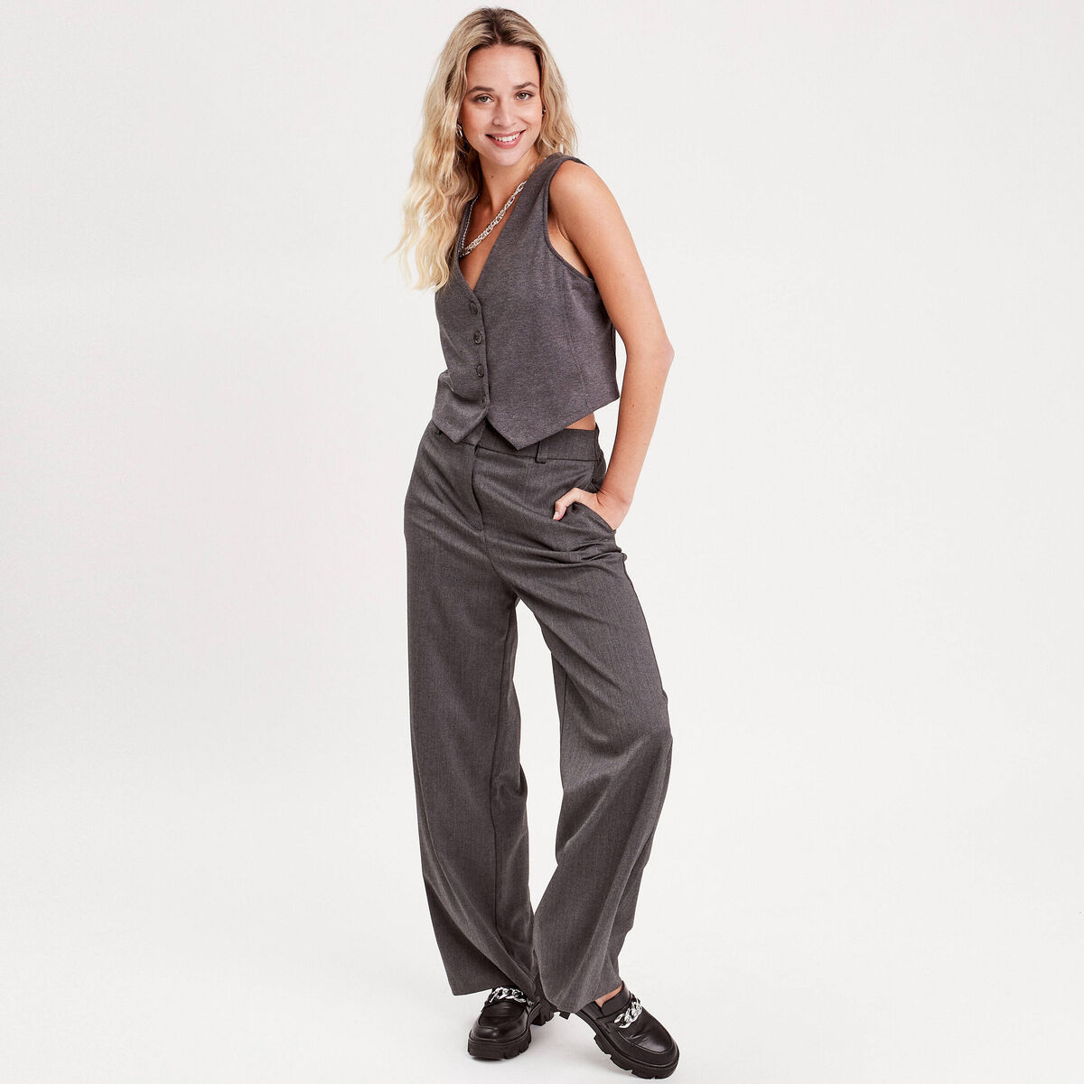 Veston sans manches gris clair femme