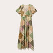 Robe longue évasée beige femme
