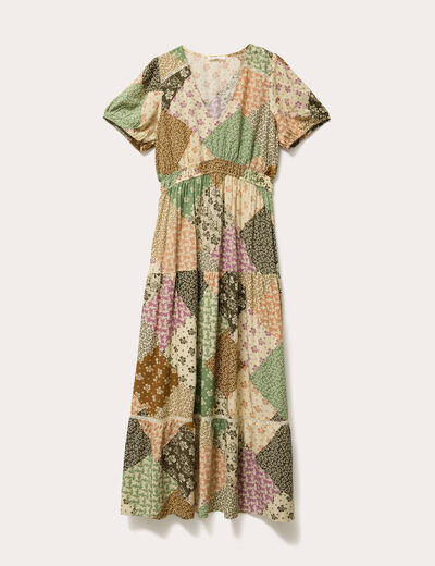 Robe longue évasée beige femme