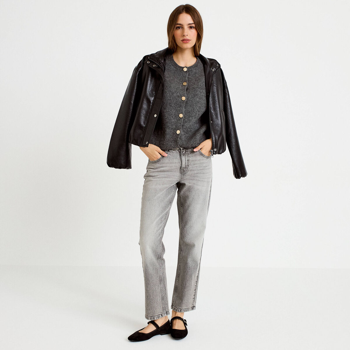 Gilet ample sans manches gris fonc&eacute; femme