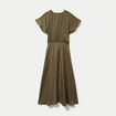 Robe longue &eacute;vas&eacute;e col v satin&eacute;e vert kaki femme