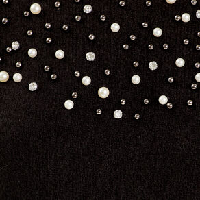 Pull perles et détails bijoux noir femme