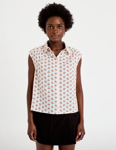 Chemise ample sans manches col classique beige femme