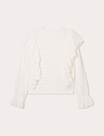Blouse ajourées volants ecru femme