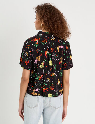 Chemise manches courtes noir femme