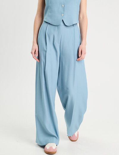 Pantalon large avec pinces bleu gris femme