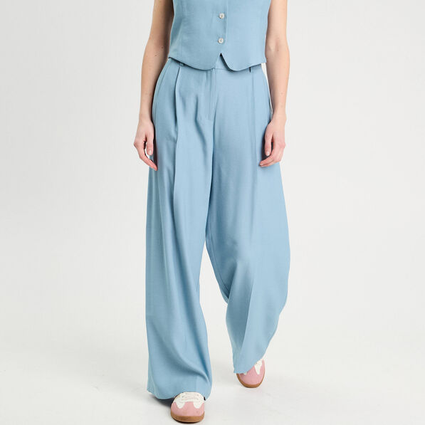 pantalon large avec pinces bleu gris femme Pantalon large avec pinces bleu gris femme
