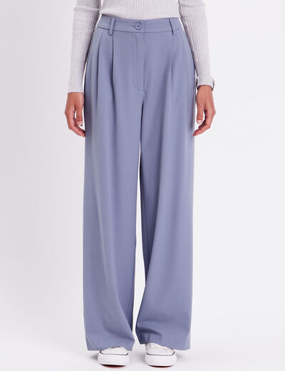 Pantalon large &agrave; pinces bleu gris femme