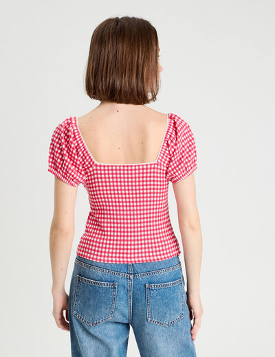 Blouse cropped rose framboise femme