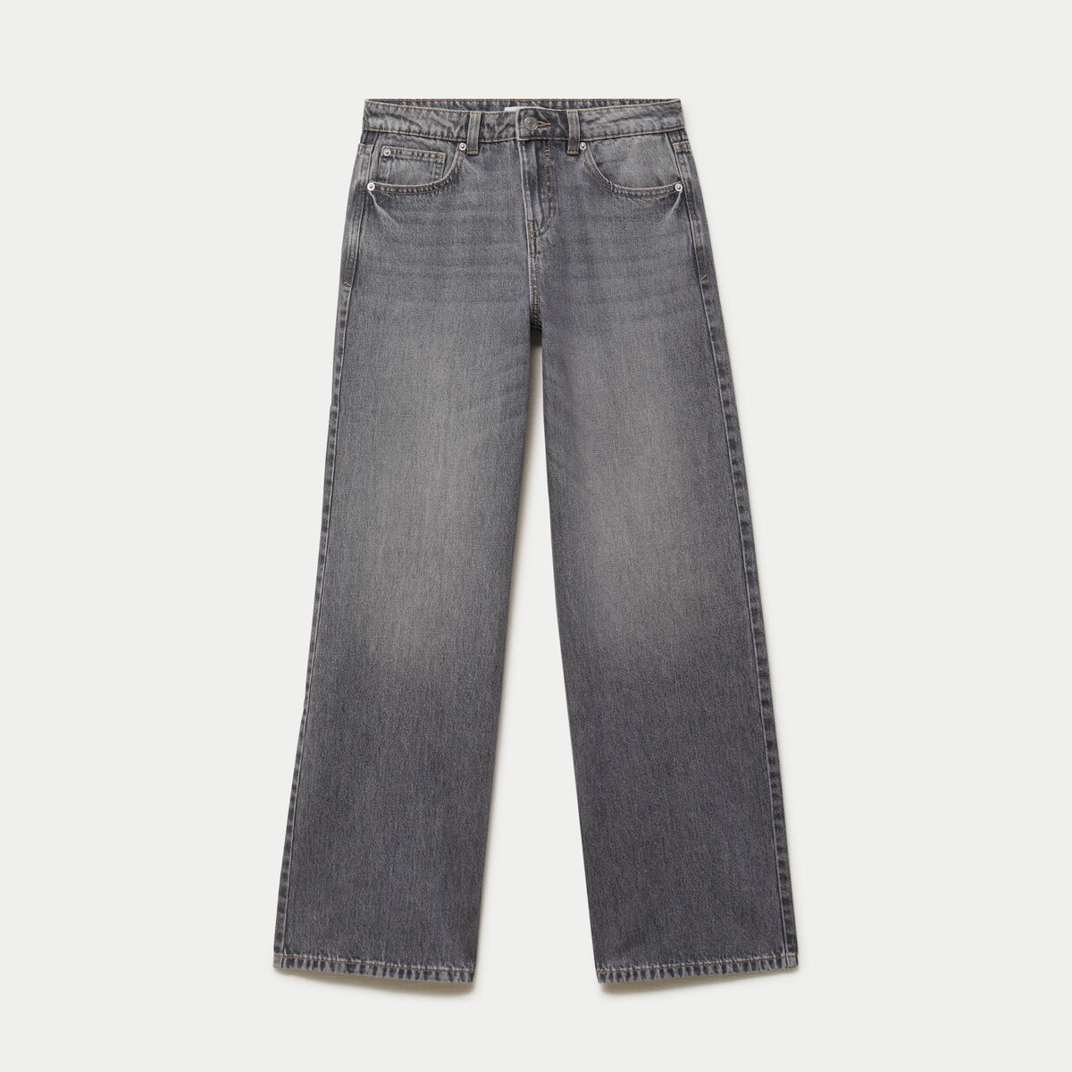 Jean wide leg taille basse denim gris femme