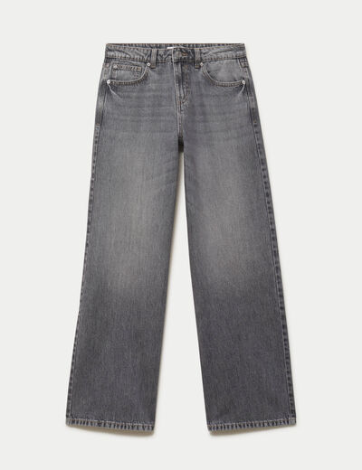 Jean wide leg taille basse denim gris femme