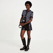 Short large taille haute en similicuir noir femme