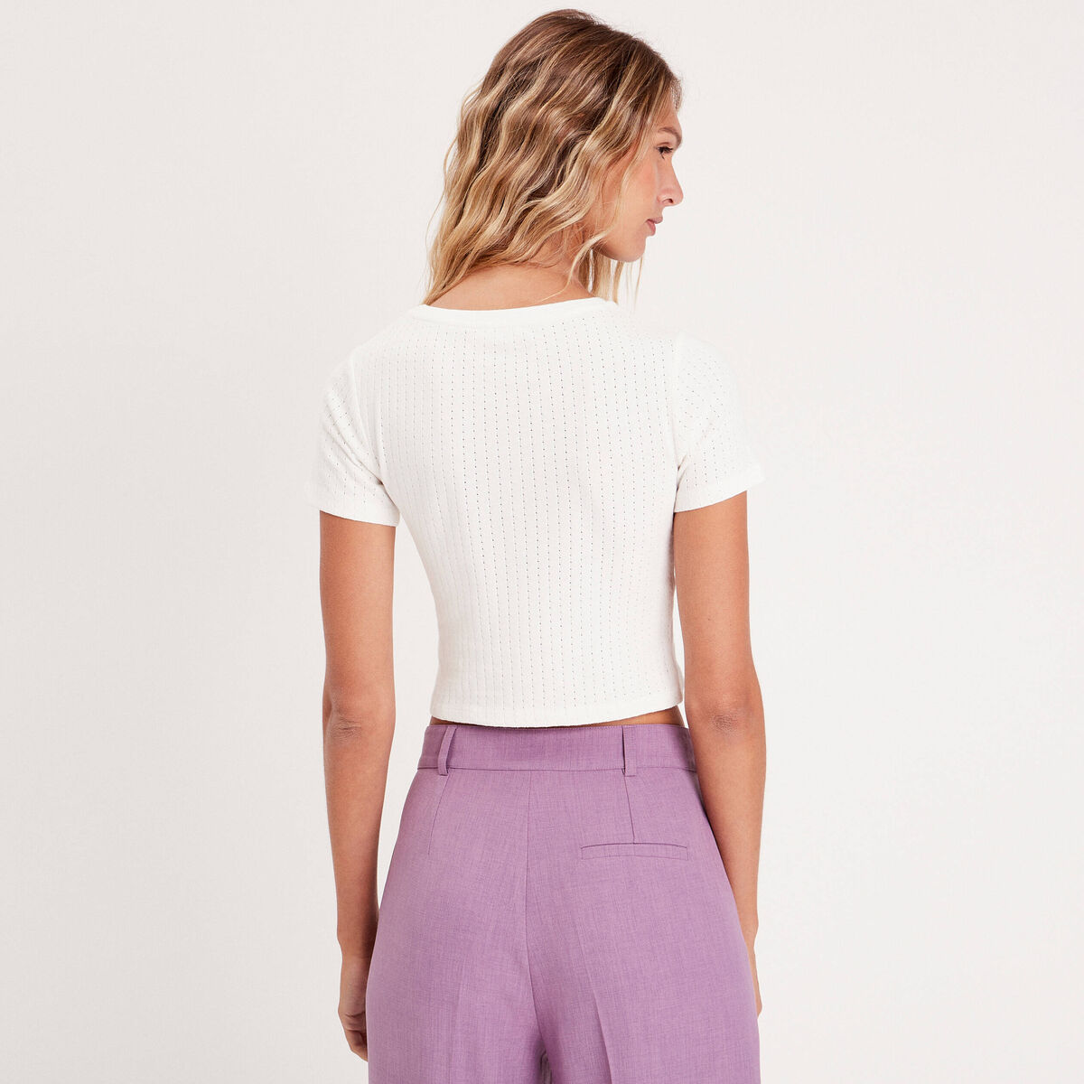 T-shirt cintré cropped ecru femme