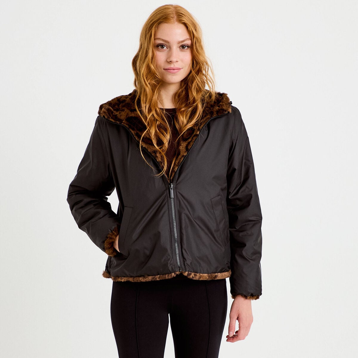 Parka r&eacute;versible &agrave; capuche noir femme