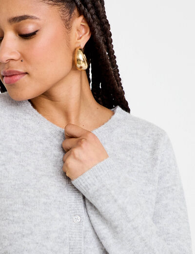 Gilet boutonn&eacute; manches longues gris fonc&eacute; femme