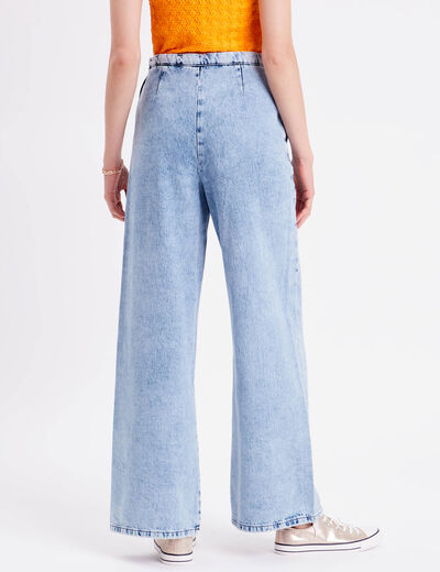 Jeans large zippé denim bleach femme