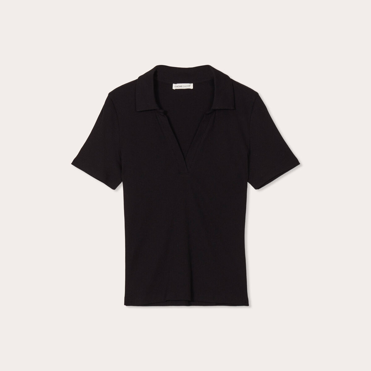 Polo manches courtes côtelé noir femme