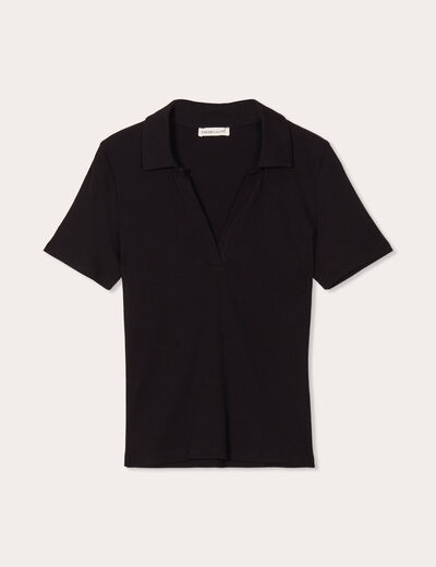 Polo manches courtes côtelé noir femme