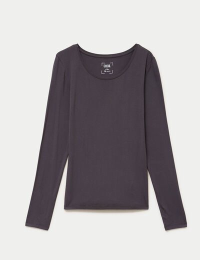 T-shirt uni &agrave; manches longues gris fonc&eacute; femme
