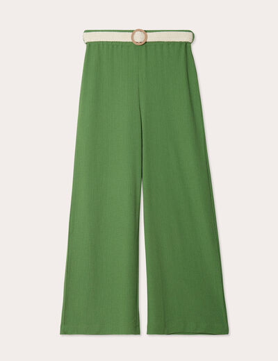 Pantalon large fluide ceinturé vert femme