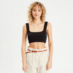 Débardeur cropped côtelé noir femme