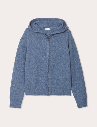 Gilet manches longues capuche bleu femme