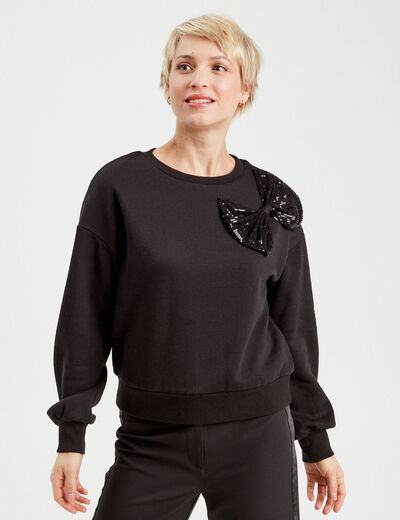 Sweat noeud sequins noir femme