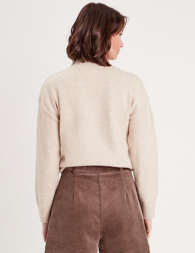 Pull col montant avec torsades sable femme