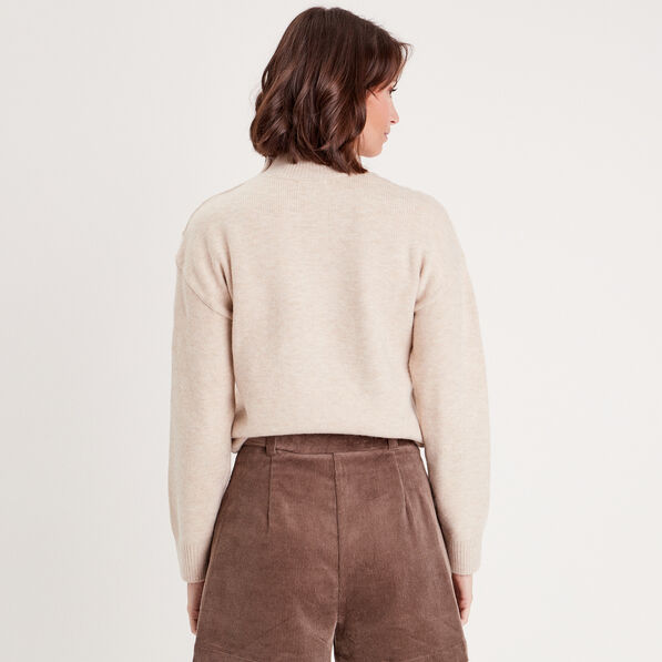 pull col montant avec torsades sable femme Pull col montant avec torsades sable femme