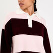 Polo manches longues col chemise bordeaux femme