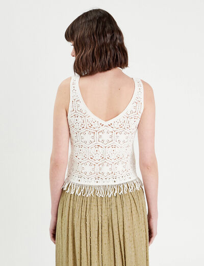 Débardeur macramé franges ecru femme