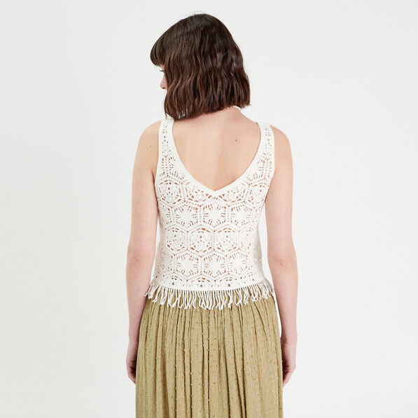 Débardeur macramé franges ecru femme
