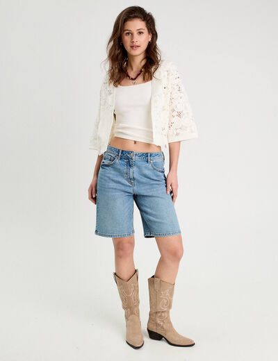 Gilet aspect crochet ecru femme
