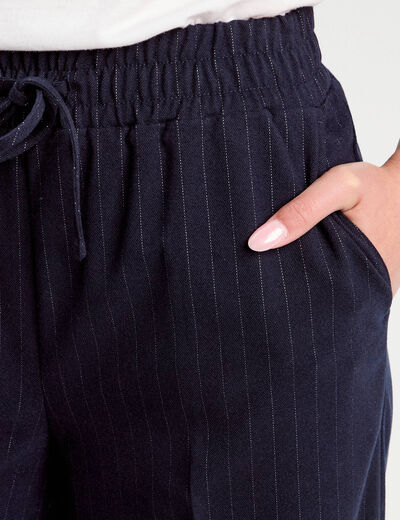 Pantalon large avec pinces bleu marine femme
