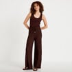 Pantalon large taille standard marron fonc&eacute; femme