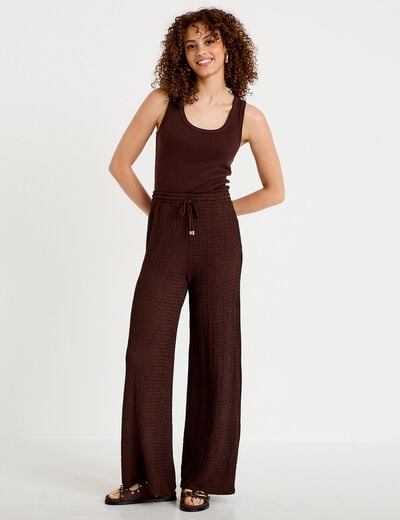 Pantalon large taille standard marron fonc&eacute; femme