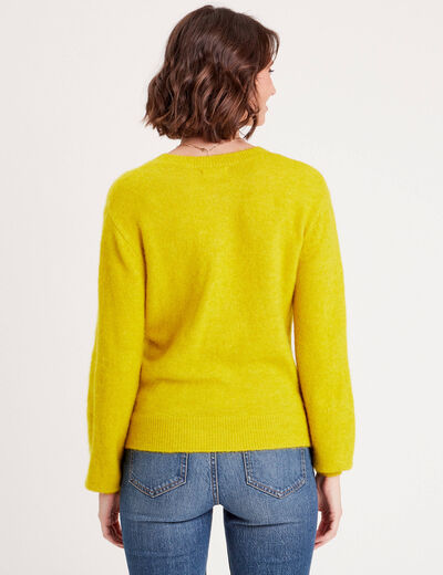 Pull avec col rond jaune or femme