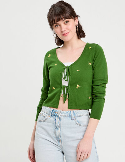 Gilet avec broderie vert femme