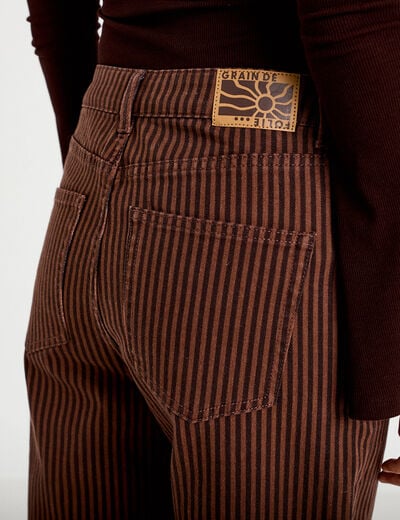 Jean wide leg ray&eacute; taille haute marron femme