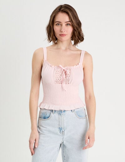 Débardeur smocké rose clair femme