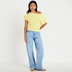 Jean wide leg d&eacute;tails clout&eacute;s denim bleach femme