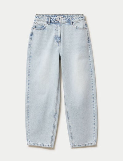 Jean barrel cropped taille standard denim bleach femme